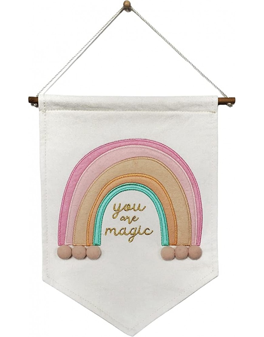 Bon et Beau Magical Rainbow Embroidered Canvas Banner – Wall Decor for Girls Bedroom Playroom and Baby Nursery Magical Rainbow - BP8T3VGSQ