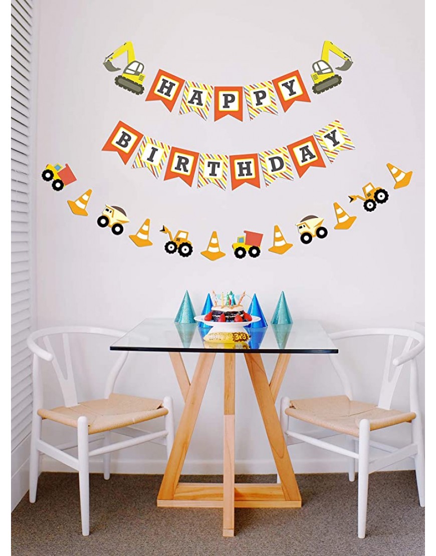 Construction Birthday Banner | Bday Sign Bunting Garland | Truck Excavator Party Decoration for Boy - BSK2K6DX9