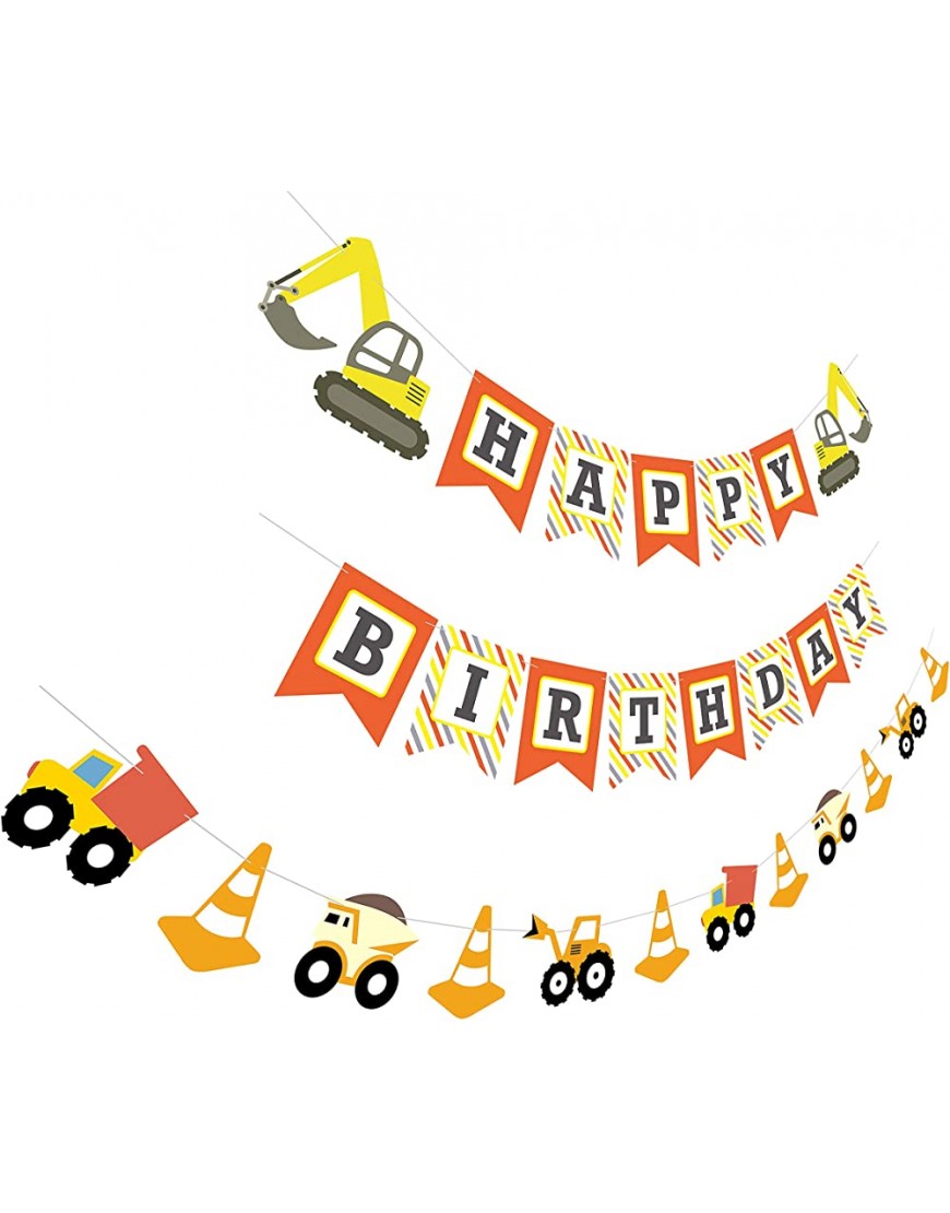 Construction Birthday Banner | Bday Sign Bunting Garland | Truck Excavator Party Decoration for Boy - BSK2K6DX9