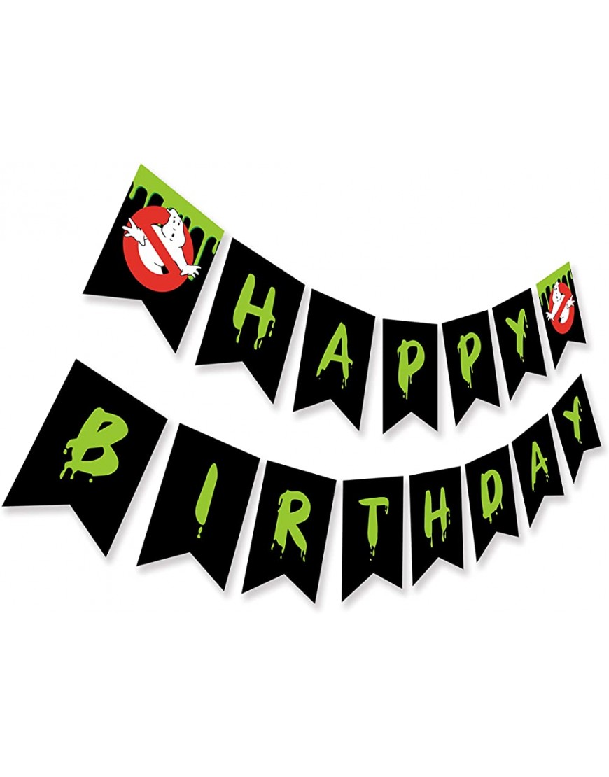 Ghost Busters Inspired Happy Birthday Banner Horror Theme Bday Party Sign Ghostbusters Halloween Bunting Decoration - B2KWL780U