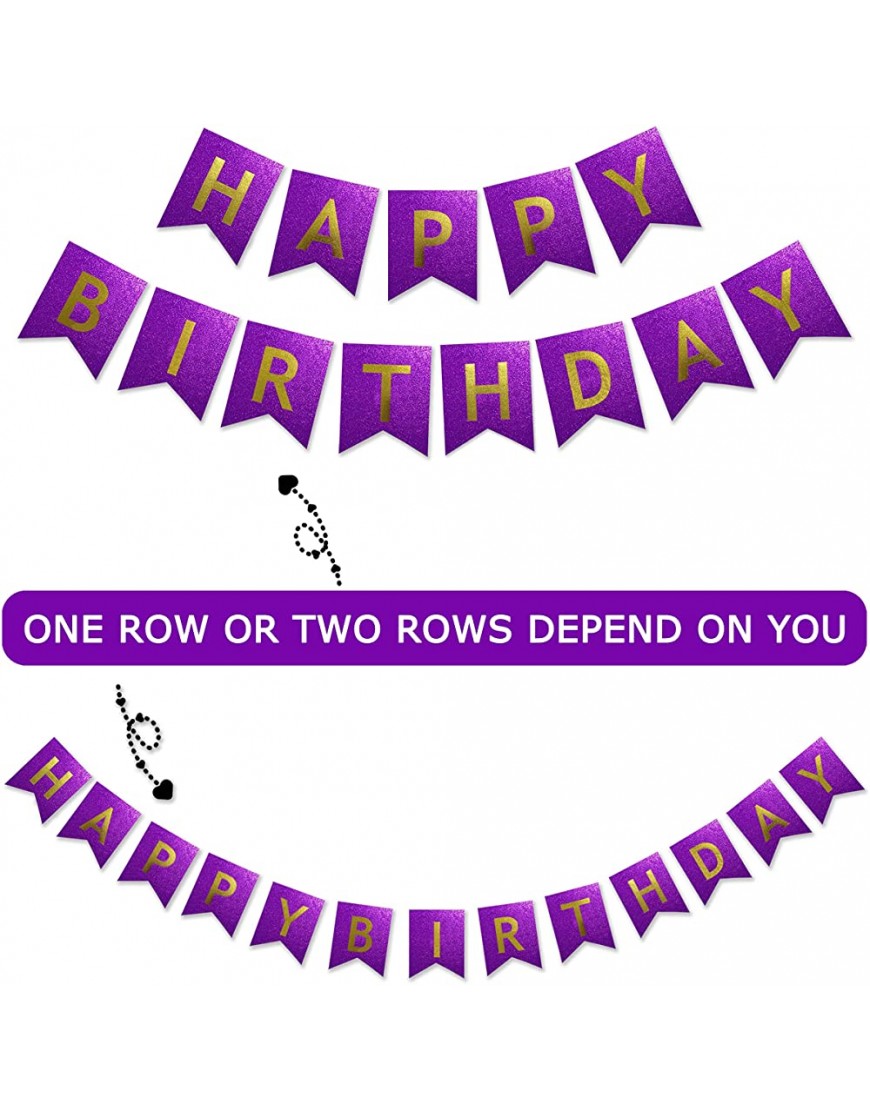 Glitter Birthday Banner Purple Happy Birthday Sign Pre-strung Sparkling Gold Letter Party Bunting - BNY2Q3LY2
