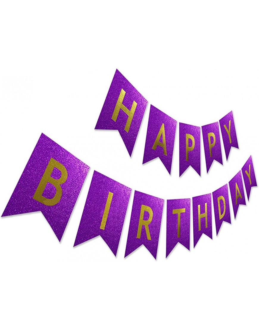 Glitter Birthday Banner Purple Happy Birthday Sign Pre-strung Sparkling Gold Letter Party Bunting - BNY2Q3LY2