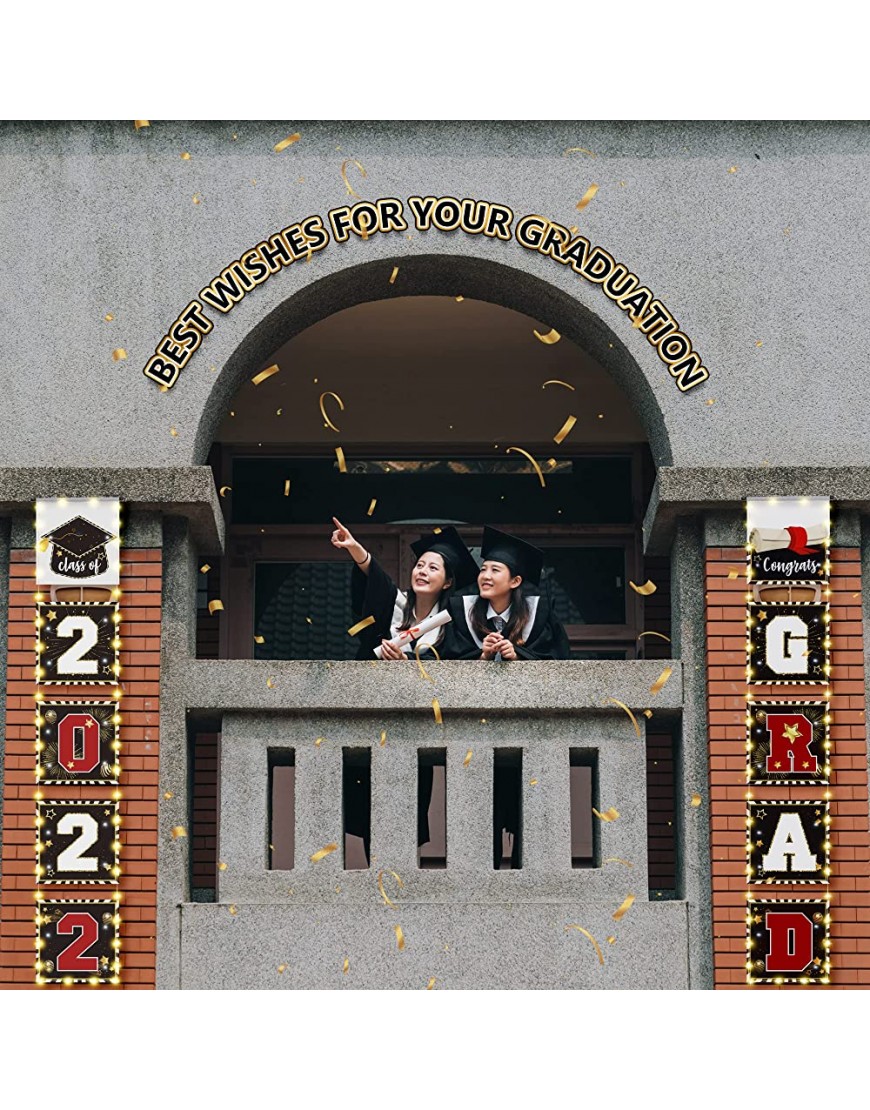 Graduation Banner Decoration,Black and Gold Graduation Porch Sign Set Class of 2022 with LED String Light Waterproof Congratulations Graduate Party Decoration for Indoor Outdoor Yard Garden - BAM0D18SB