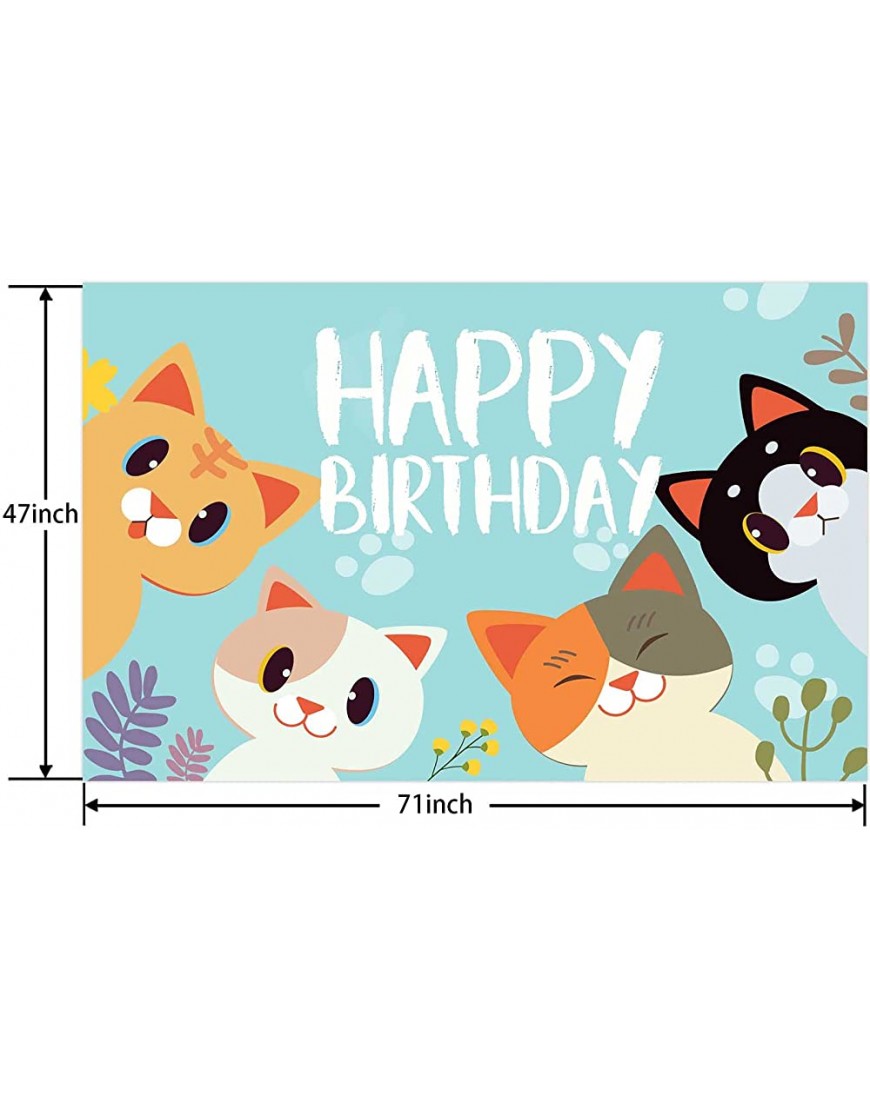 Happy Birthday Banner Backdrop Sky Blue Cute Cat Theme Party Decor Picks for Birthday Baby Shower Party Photography Background Supplies Decorations - BESBAF4XN
