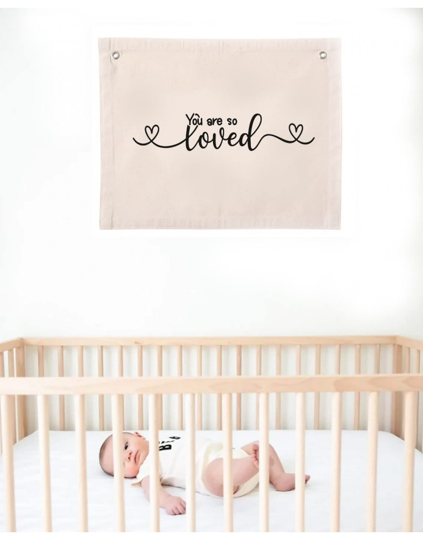 HappyBeeCo You are So Loved Hanging Wall Canvas Banner for Baby Girl Baby Boy Nursery Teen and Kids Room - B7W09XWFC