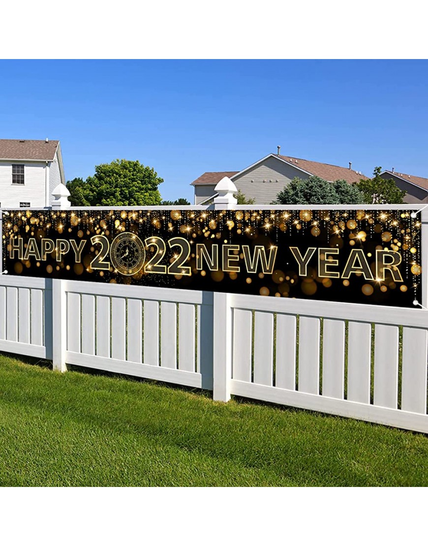 Large Happy New Year banner 2022,Happy New Year Yard Sign for New Years Eve Party Supplies 2022,Shiny Black Gold Happy New Year Banner Outdoor Happy New Years Decorations 2022 - B2HF6DOP3