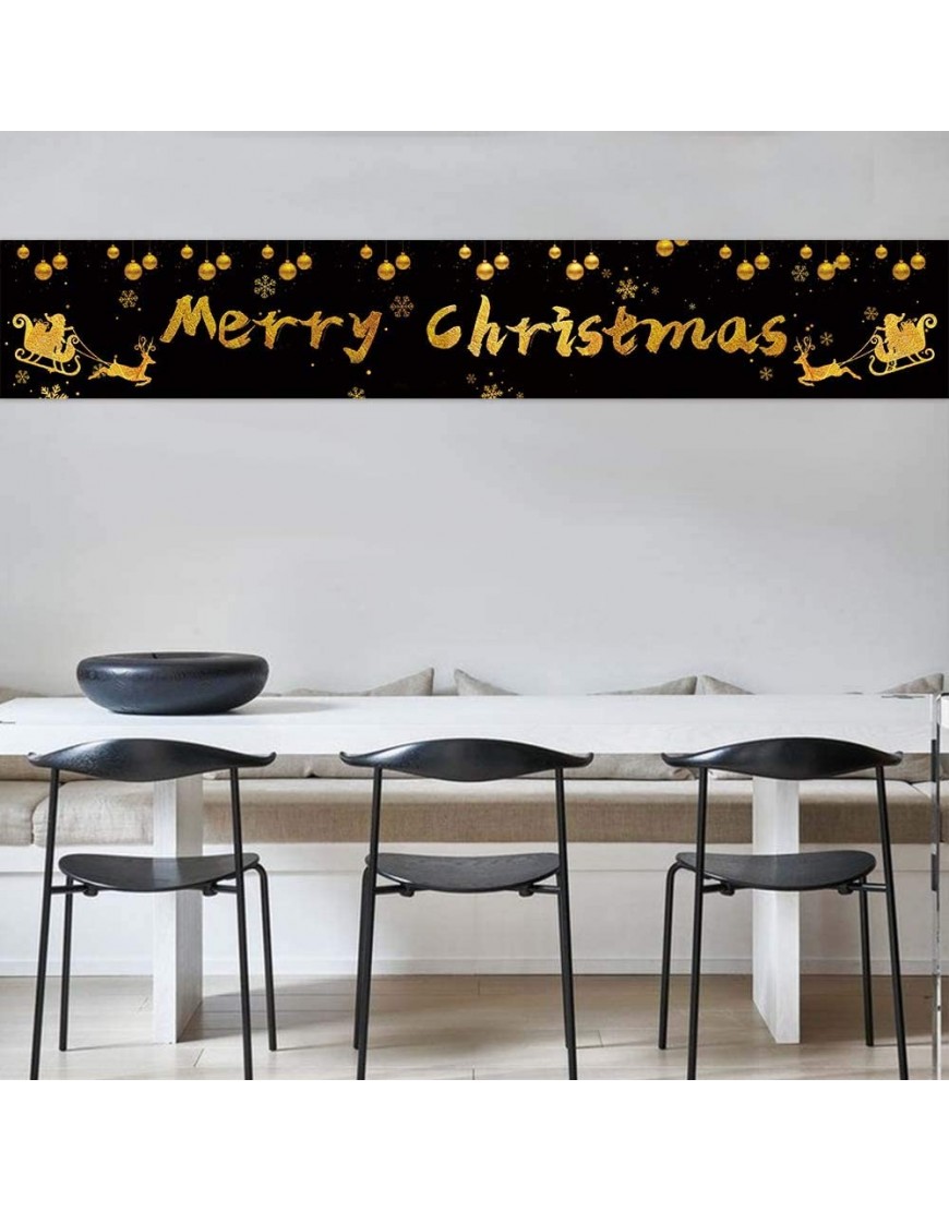 Large Merry Christmas Banner Black Gold Merry Christmas Sign Xmas Party Decor Supplies Indoor & Outdoor 9.8 * 1.6 feet - BGEGITUK1