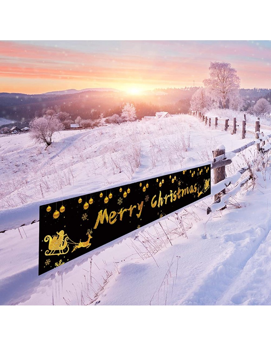 Large Merry Christmas Banner Black Gold Merry Christmas Sign Xmas Party Decor Supplies Indoor & Outdoor 9.8 * 1.6 feet - BGEGITUK1