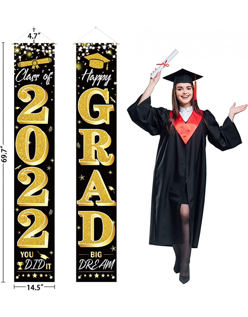 luck sea Graduation Party Decorations 2022 Class of 2022 Congrats Grad Banners Porch Signs with Led-Light Strips for Yard Door Wall Indoor Outdoor Decor Supplies Battery Not Included Black - BF6XLHQSG