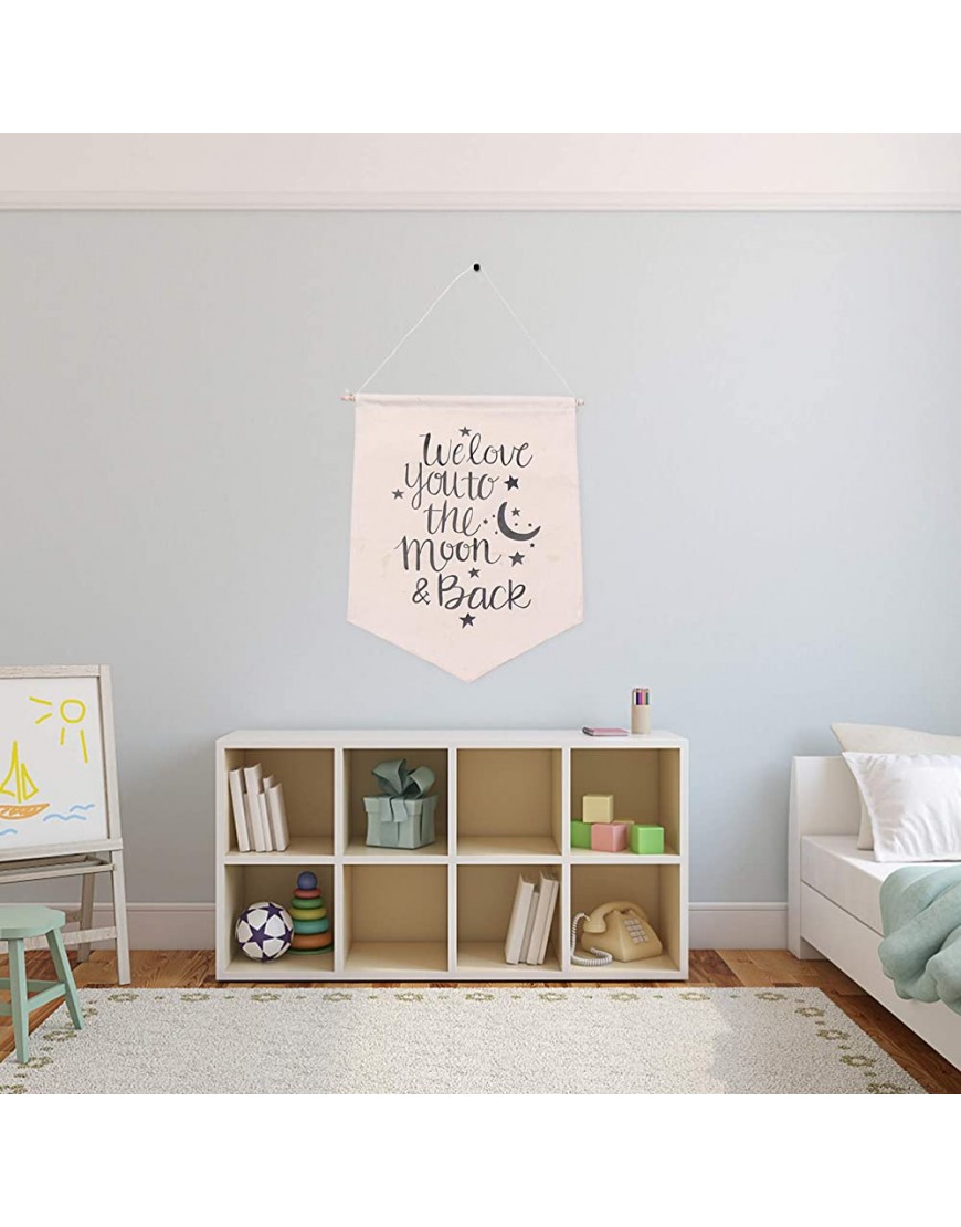 NUOBESTY Hanging Wall Canvas Banner Kids Bedroom Canvas Banner We Love You to The Moon and Back for Baby Girl Boy Nursery Teen and Kids Room - B9AFHN8T1