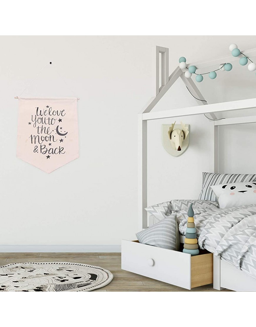 NUOBESTY Hanging Wall Canvas Banner Kids Bedroom Canvas Banner We Love You to The Moon and Back for Baby Girl Boy Nursery Teen and Kids Room - B9AFHN8T1