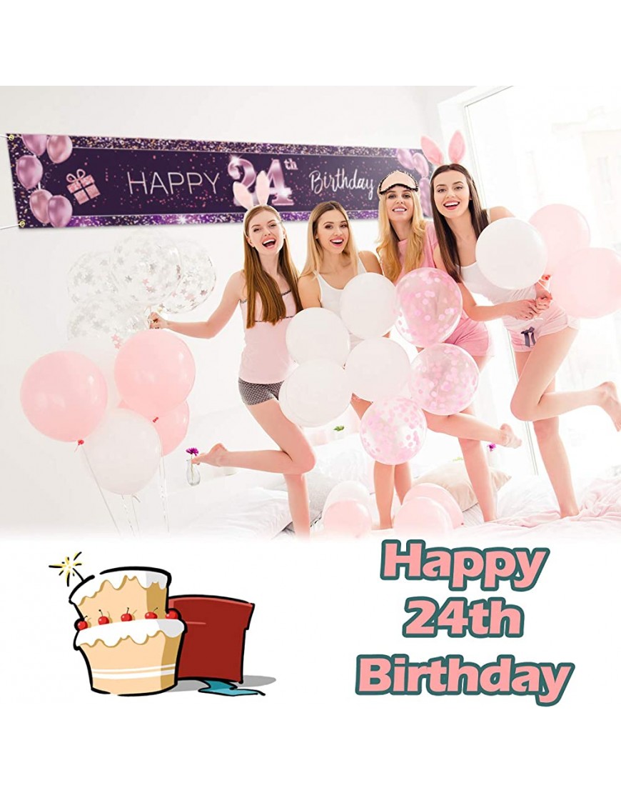 PAKBOOM Happy 24th Birthday Backdrop Pink Photo Background Banner Cheers to 24 Years Old Decorations Party Supplies - BSUJC7Y2R