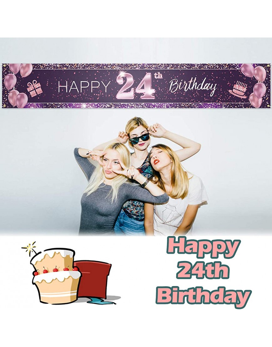 PAKBOOM Happy 24th Birthday Backdrop Pink Photo Background Banner Cheers to 24 Years Old Decorations Party Supplies - BSUJC7Y2R