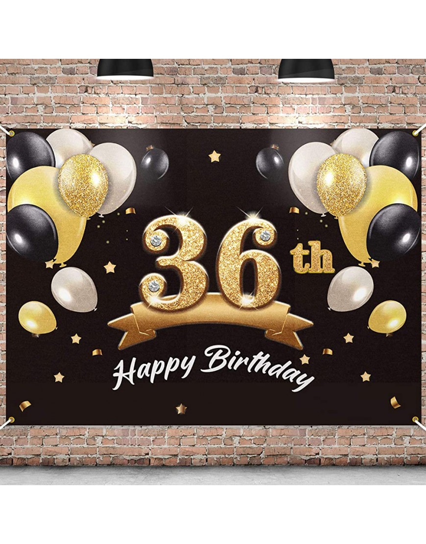 PAKBOOM Happy 36th Birthday Banner Backdrop 36 Birthday Party Decorations Supplies for Men Black Gold 4 x 6ft - BJ80CV31M