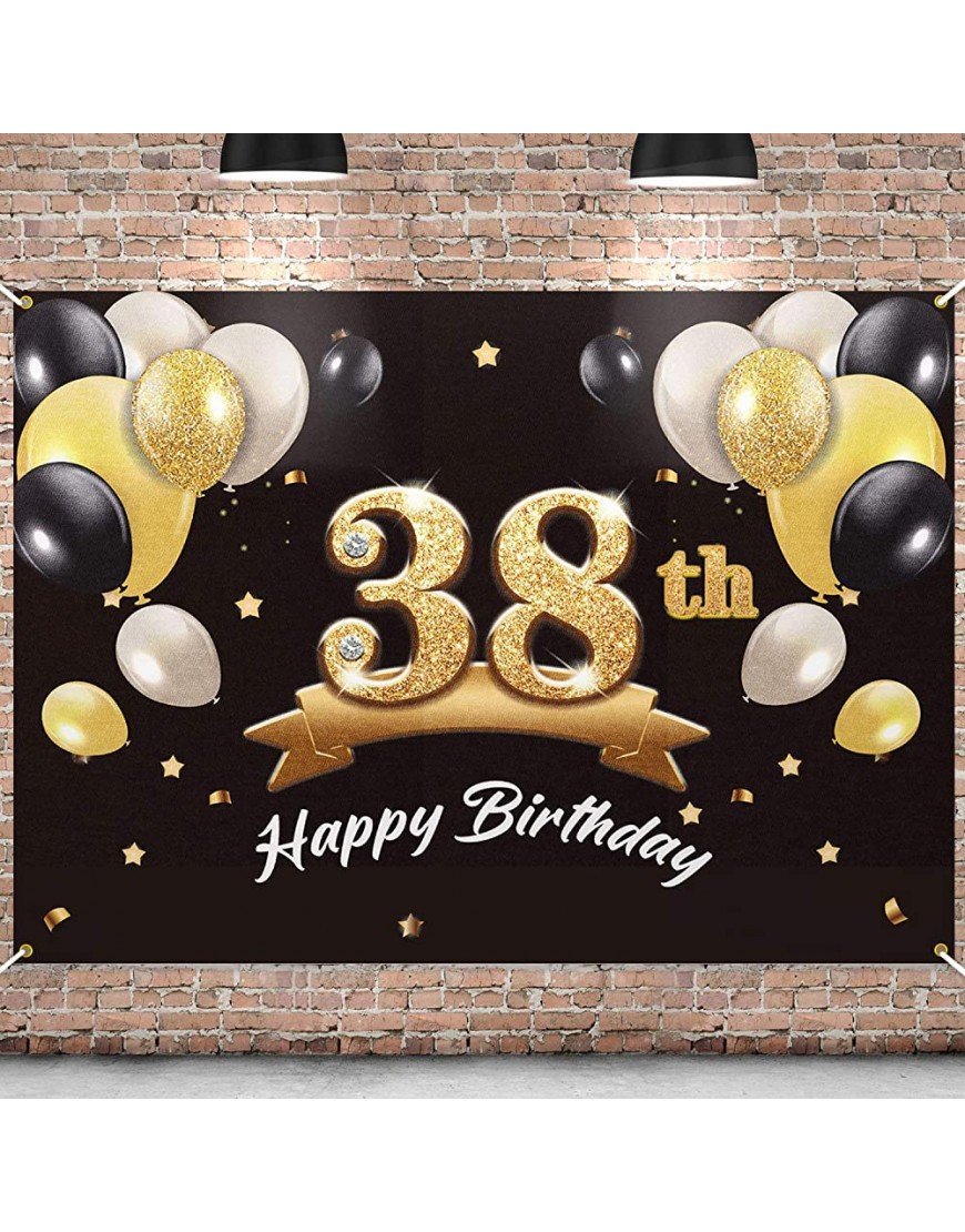 PAKBOOM Happy 38th Birthday Banner Backdrop 38 Birthday Party Decorations Supplies for Men Black Gold 4 x 6ft - B6M0ZLYN9