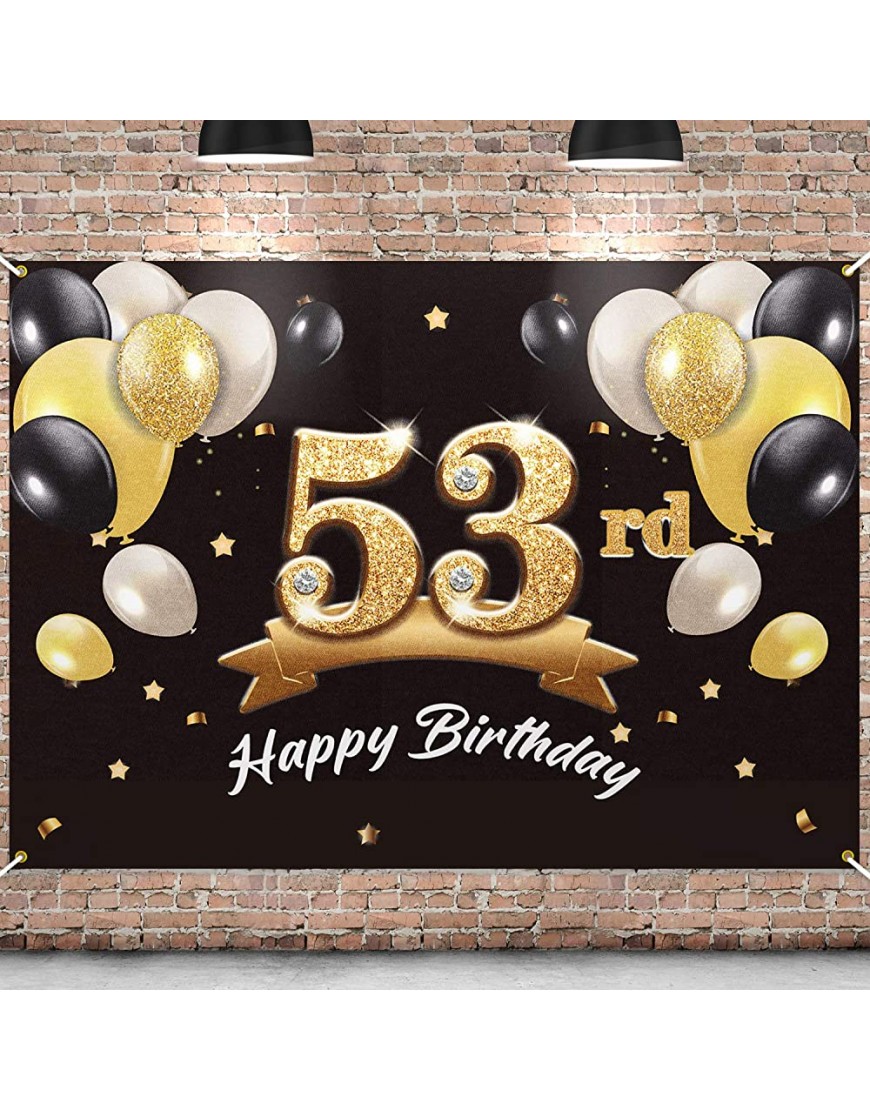 PAKBOOM Happy 53rd Birthday Banner Backdrop 53 Birthday Party Decorations Supplies for Men Black Gold 4 x 6ft - BWEC3NIXE