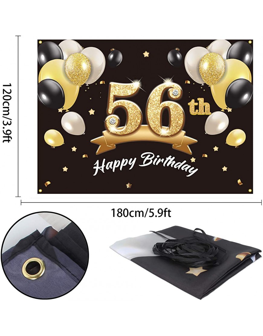 PAKBOOM Happy 56th Birthday Banner Backdrop 56 Birthday Party Decorations Supplies for Men Black Gold 4 x 6ft - BQ60KUZNZ