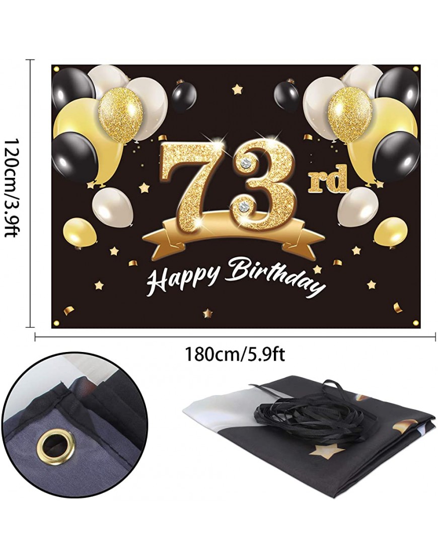 PAKBOOM Happy 73rd Birthday Banner Backdrop 73 Birthday Party Decorations Supplies for Men Black Gold 4 x 6ft - BX69M55GR