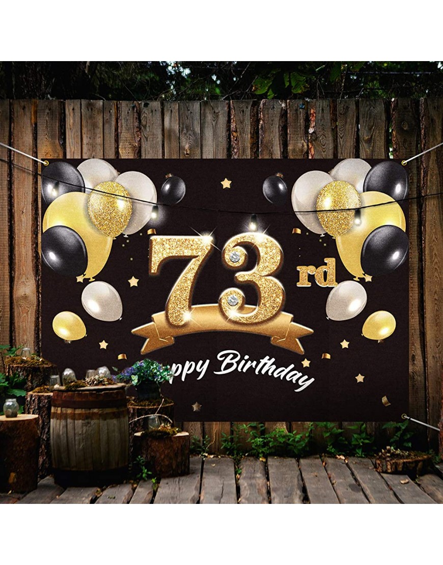 PAKBOOM Happy 73rd Birthday Banner Backdrop 73 Birthday Party Decorations Supplies for Men Black Gold 4 x 6ft - BX69M55GR