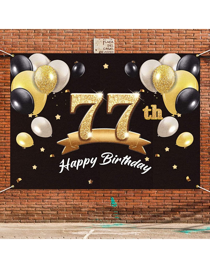 PAKBOOM Happy 77th Birthday Banner Backdrop 77 Birthday Party Decorations Supplies for Men Black Gold 4 x 6ft - BG85ZD4VM