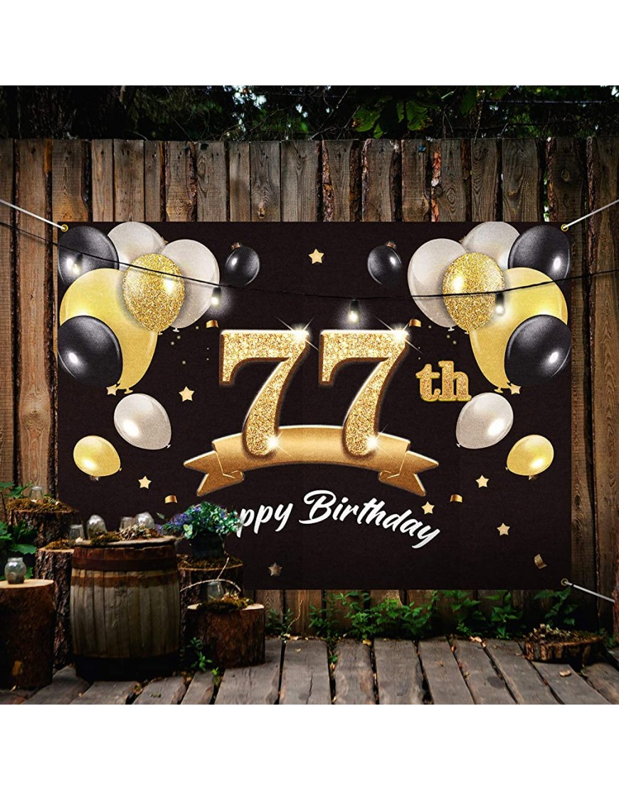 PAKBOOM Happy 77th Birthday Banner Backdrop 77 Birthday Party Decorations Supplies for Men Black Gold 4 x 6ft - BG85ZD4VM