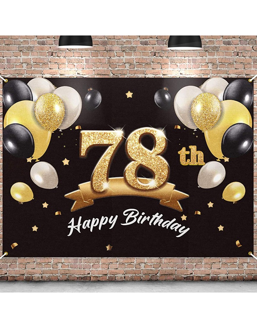 PAKBOOM Happy 78th Birthday Banner Backdrop 78 Birthday Party Decorations Supplies for Men Black Gold 4 x 6ft - BPMRQISCI