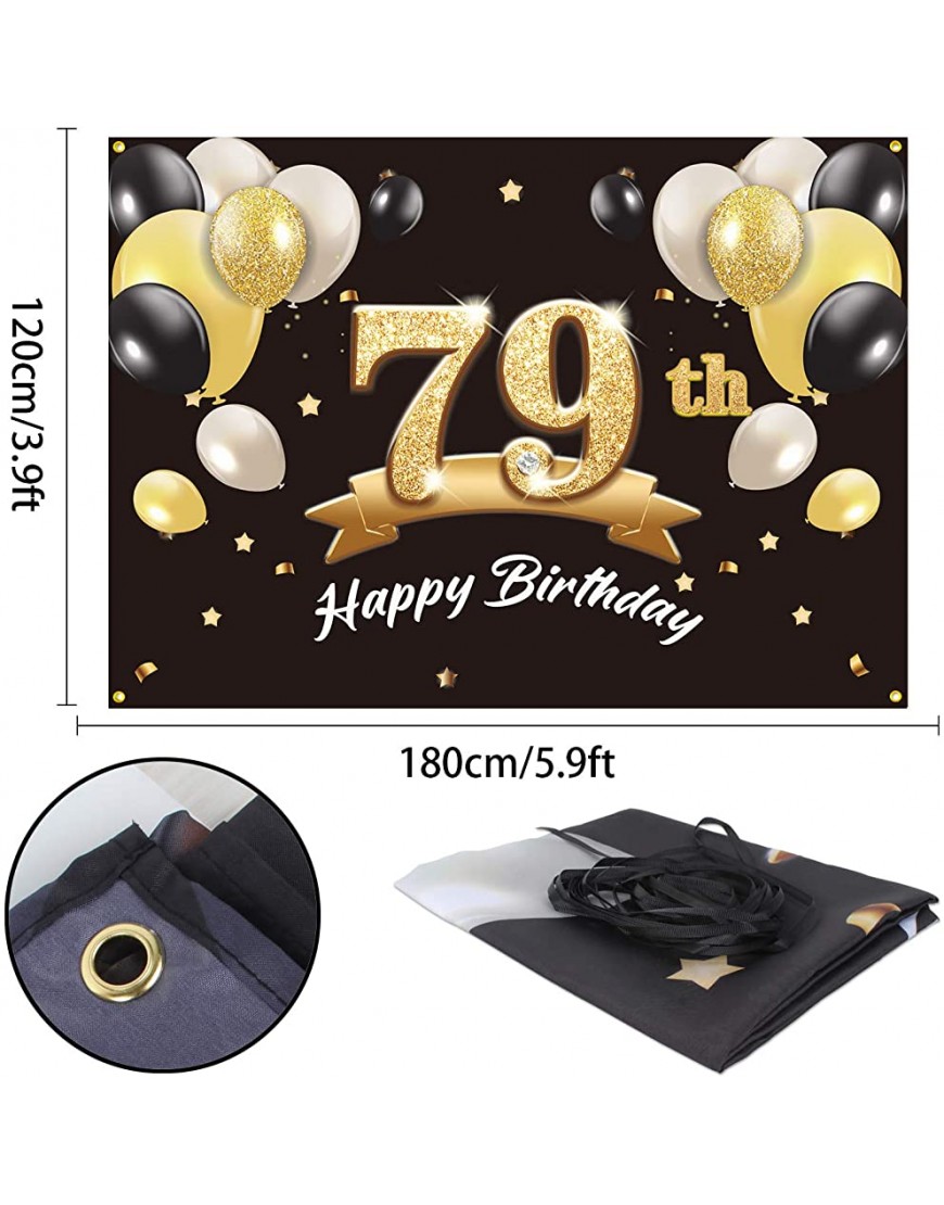 PAKBOOM Happy 79th Birthday Banner Backdrop 79 Birthday Party Decorations Supplies for Men Black Gold 4 x 6ft - BM7KLUBAQ