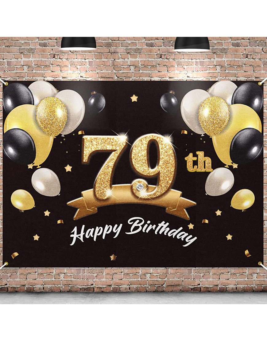 PAKBOOM Happy 79th Birthday Banner Backdrop 79 Birthday Party Decorations Supplies for Men Black Gold 4 x 6ft - BM7KLUBAQ
