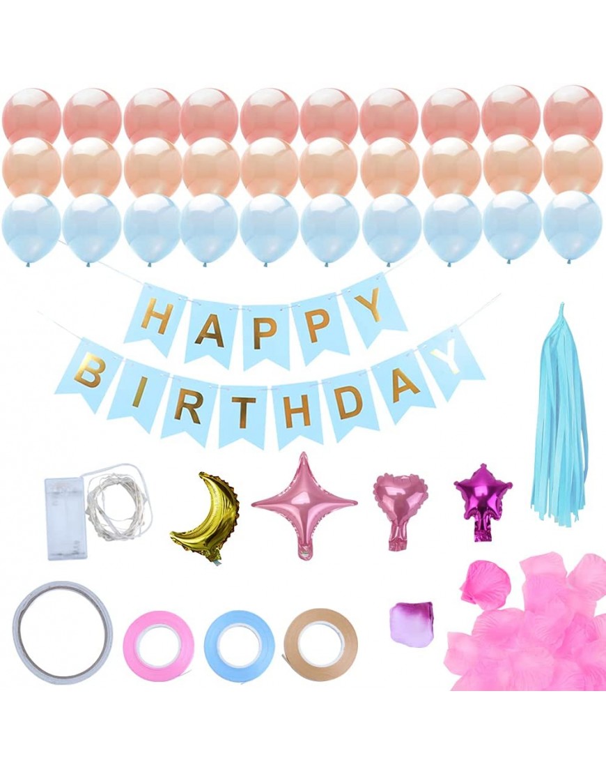 Party Supplies Set with String Light TUDUOMALL Included Happy Birthday Banner Hanging Paper Umbrella Different Balloons For Girl And Women Star Aluminum Balloons Party Decorations for Kids Girl Boy Wedding Room Deco Mold1 - BS27J0NM0