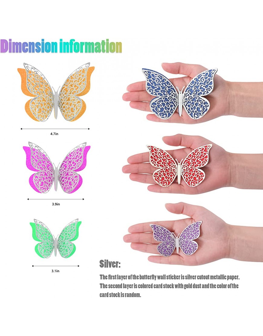 SAOROPEB 3D Butterfly Wall Decor 24 Pcs Butterfly Decorations Double Layers Wall Stickers for Party Decorations Baby Show Decorations Wedding Decor Room Dcor DIY Gift Silver - BC4Q65KVF