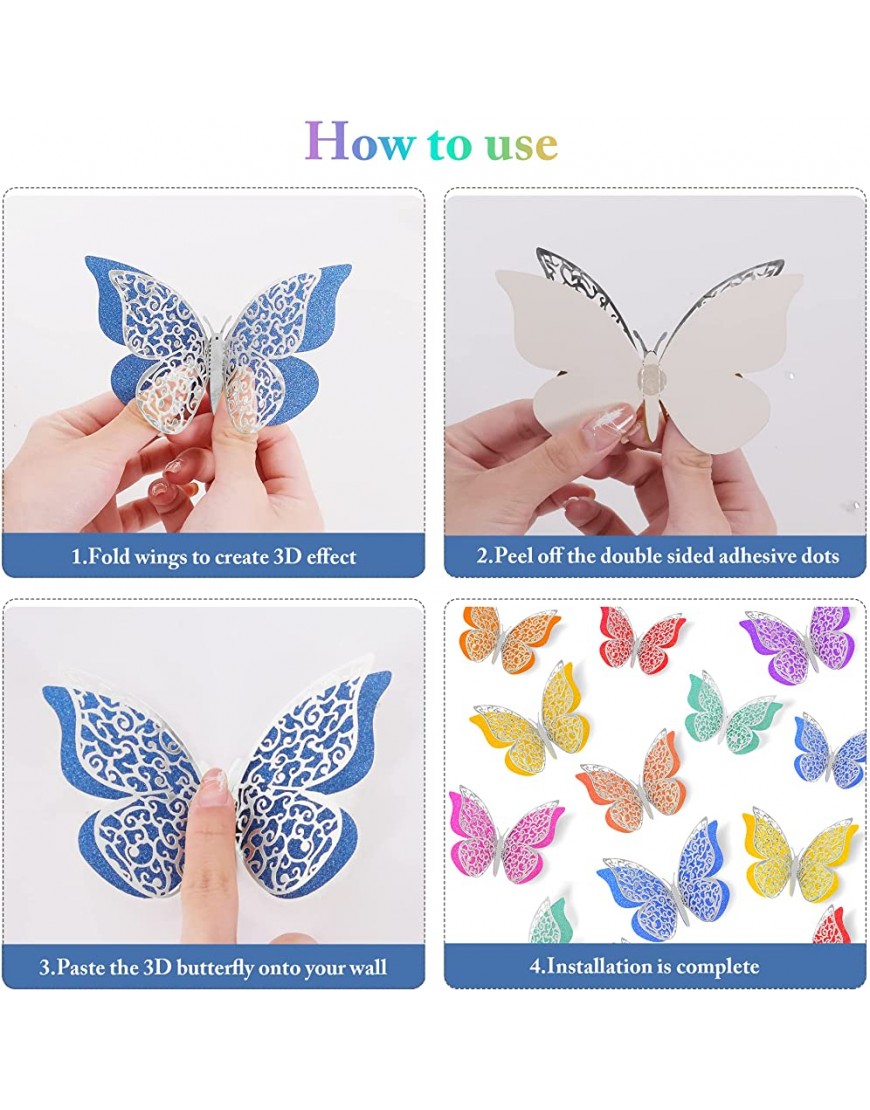 SAOROPEB 3D Butterfly Wall Decor 24 Pcs Butterfly Decorations Double Layers Wall Stickers for Party Decorations Baby Show Decorations Wedding Decor Room Dcor DIY Gift Silver - BC4Q65KVF