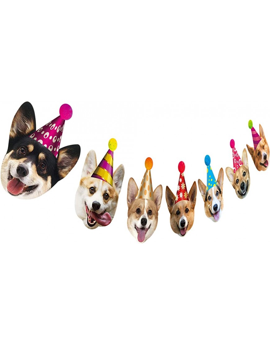 Silvima Dogs Birthday Garland Funny Corgi Face Portrait Birthday Banner Dog Bday Bunting Decoration - B61VMVPQ4