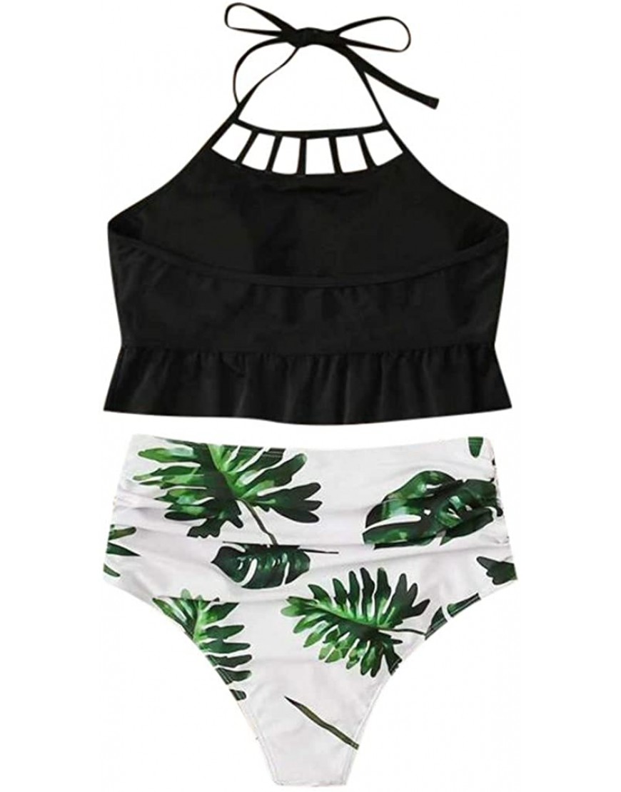 Missli Womens Leaf Print Strappy Split Swimsuit Swimming Monokini Push Up Bikini Sets Swimwear Two Piece Bathing Suits - BMZQC7KCQ