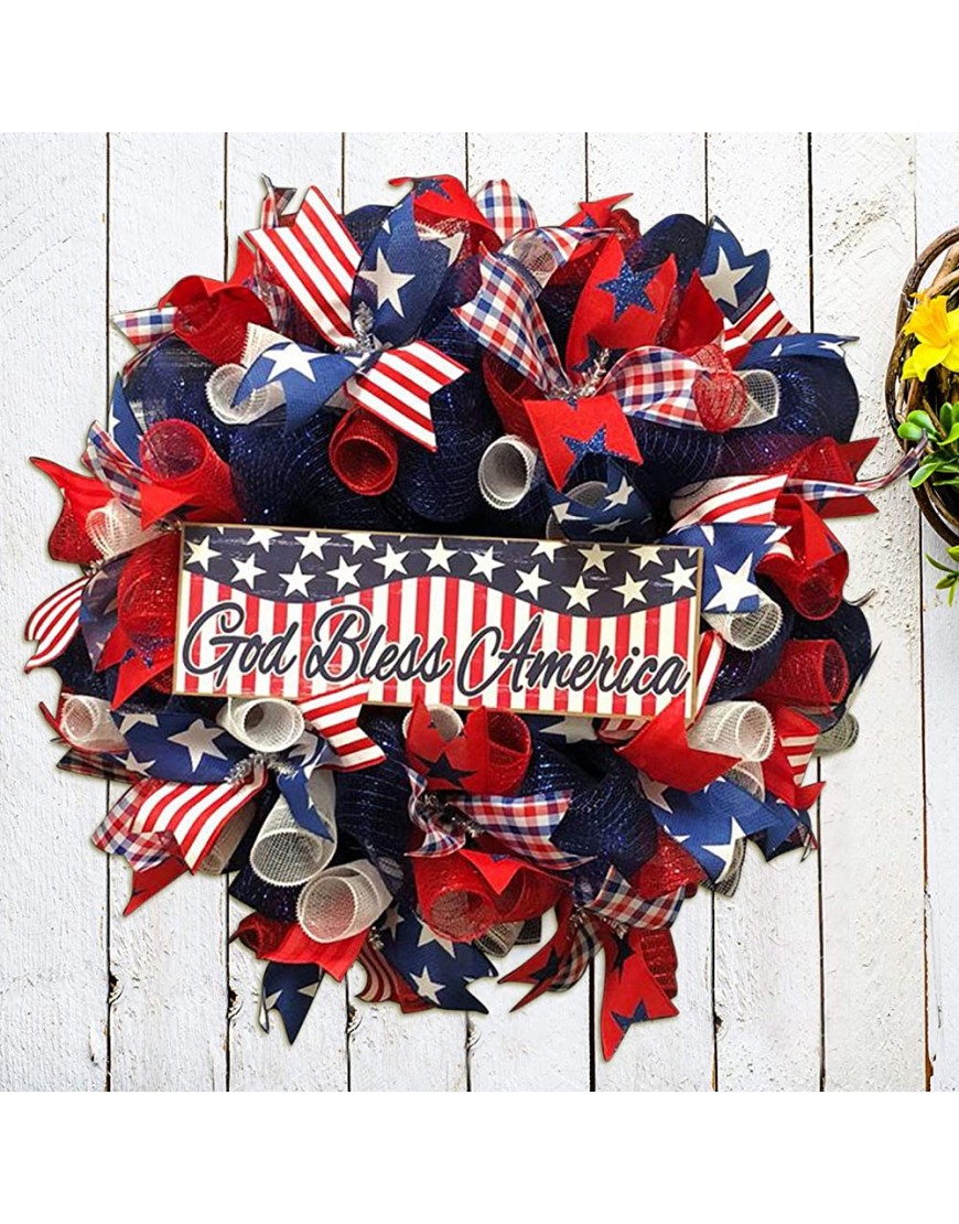 Patriotic Wreath Independence Day Decor 4th of July Hanging Wreaths for Home Front Door Wall Outside - BKTX04PJC