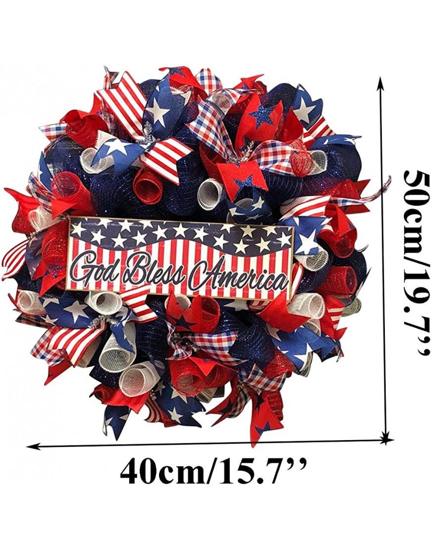 Patriotic Wreath Independence Day Decor 4th of July Hanging Wreaths for Home Front Door Wall Outside - BKTX04PJC