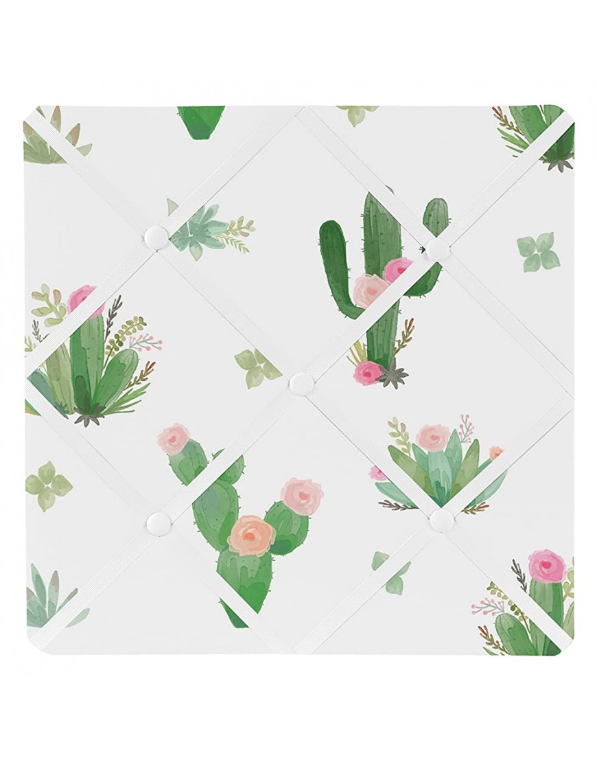 Pink Green Boho Fabric Memory Memo Photo Bulletin Board for Cactus Floral Watercolor Collection by Sweet Jojo Designs - B618PEMQA