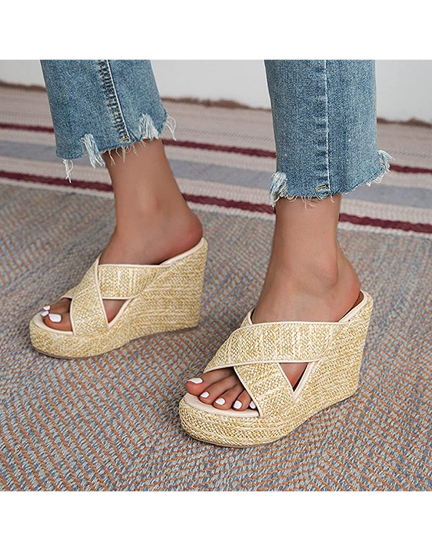 sckarle Sandals for Women,Casual Summer Slides Sandals,Open Toe Espadrille Wedge Sandals,Cross Strap Backless Sandals - B81OV2RVV