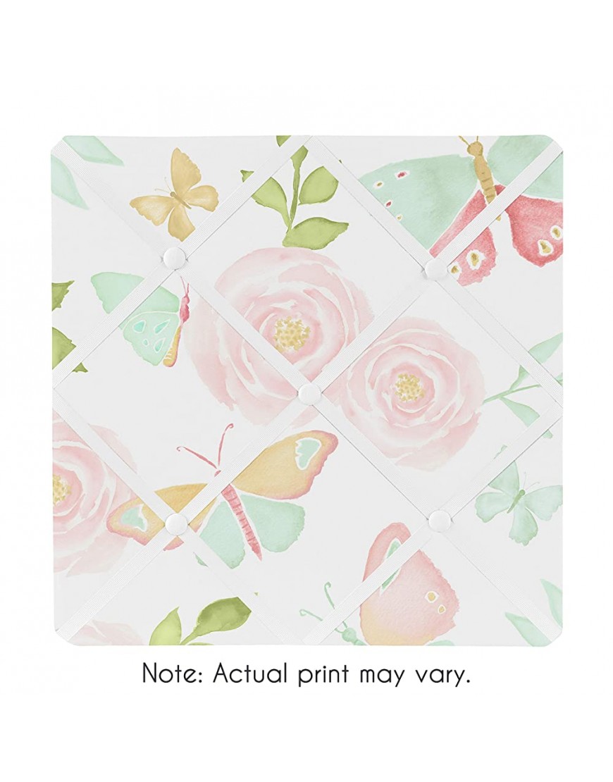 Sweet Jojo Designs Blush Pink Mint and White Watercolor Rose Fabric Memory Memo Photo Bulletin Board for Butterfly Floral Collection - BM6HWC7FS
