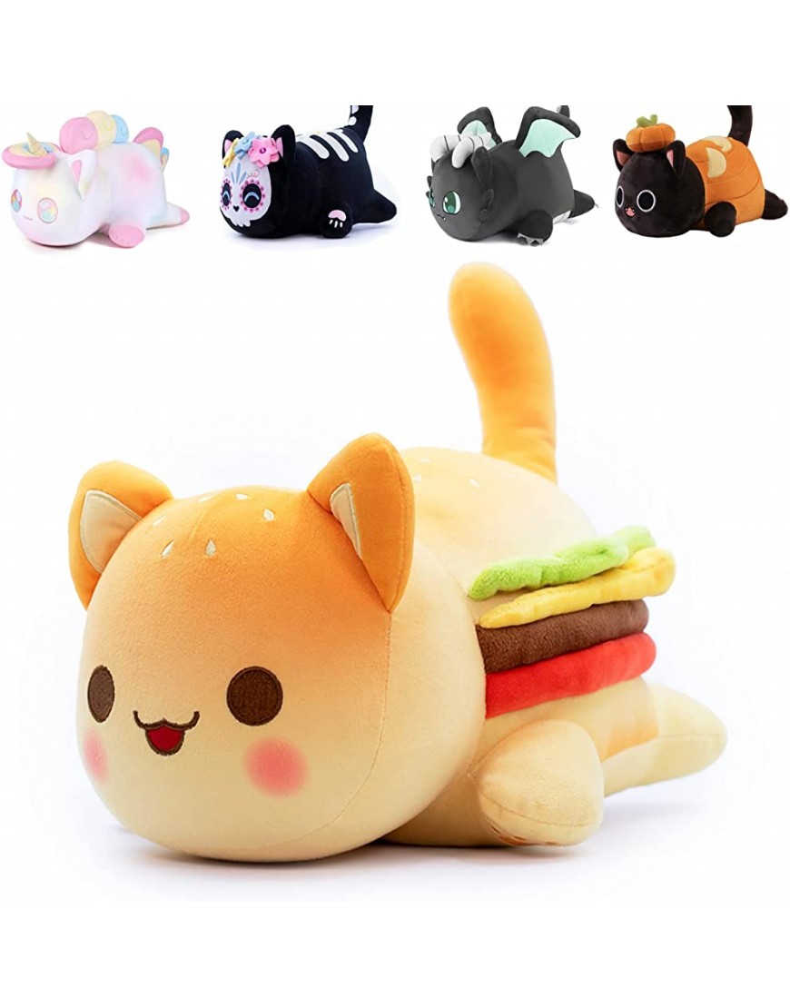 MeeMeows Cat Food Plushies Cartoon Cat Plush Doll Toys Soft and Cute French Fries Donut Cola Taco Hamburger Cat Food Pillow for Children Gifts and Fans to CollectHamburg - BDRVLX14S
