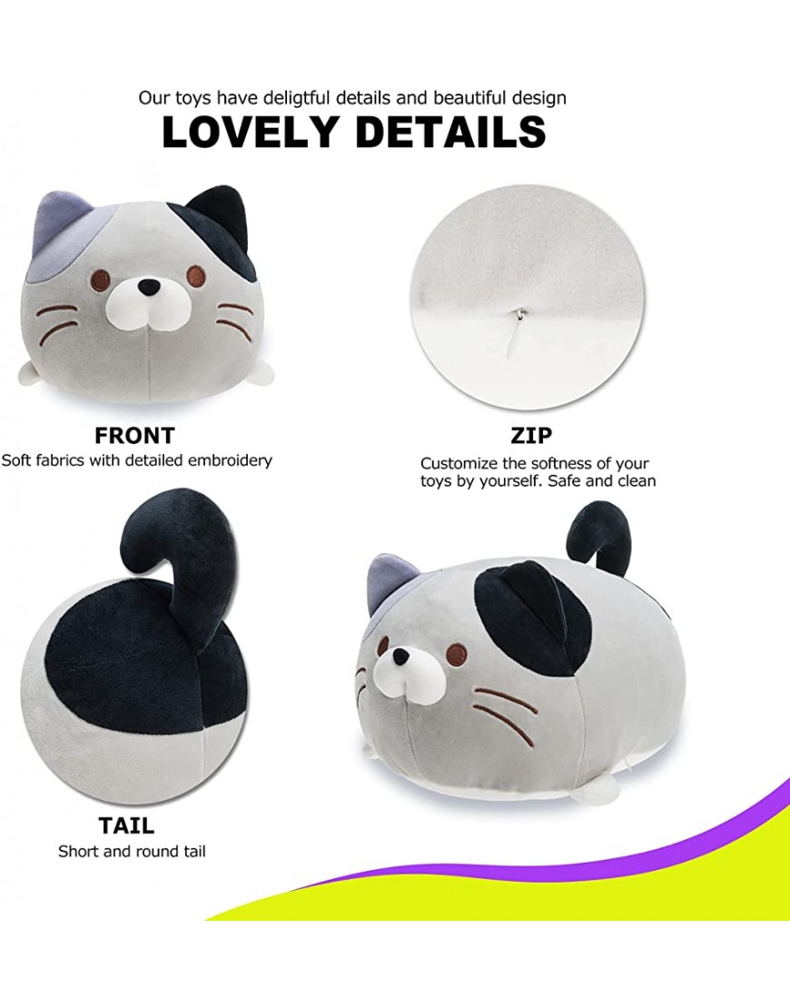 Onsoyours Super Soft Cat Plush Toy Fluffy Chubby Kitty Stuffed Animal Adorable Plush Cat Pillow for Kids or Home Decor Gray 13'' - B8TS929PX