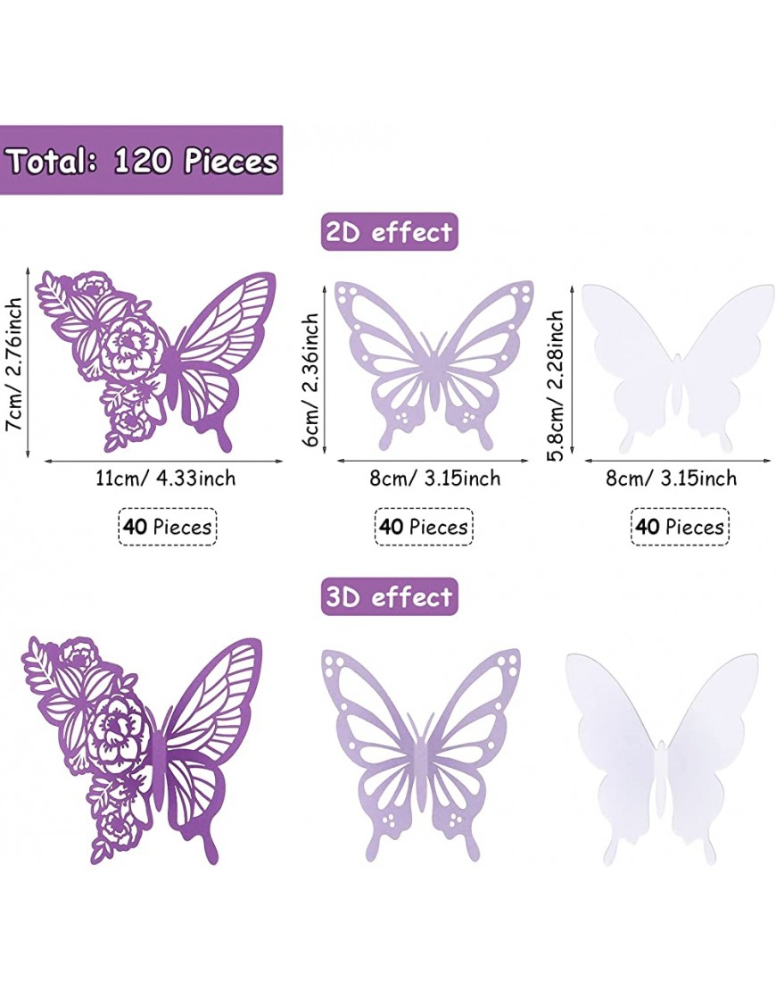 120 Pieces 3D Butterfly Wall Decor Mural Stickers Decals 3 Styles Butterfly Wall Decoration Butterfly Wall Decals for Baby Room Home Wedding Party DIY Decor Multicolor - BDDIU0U5O