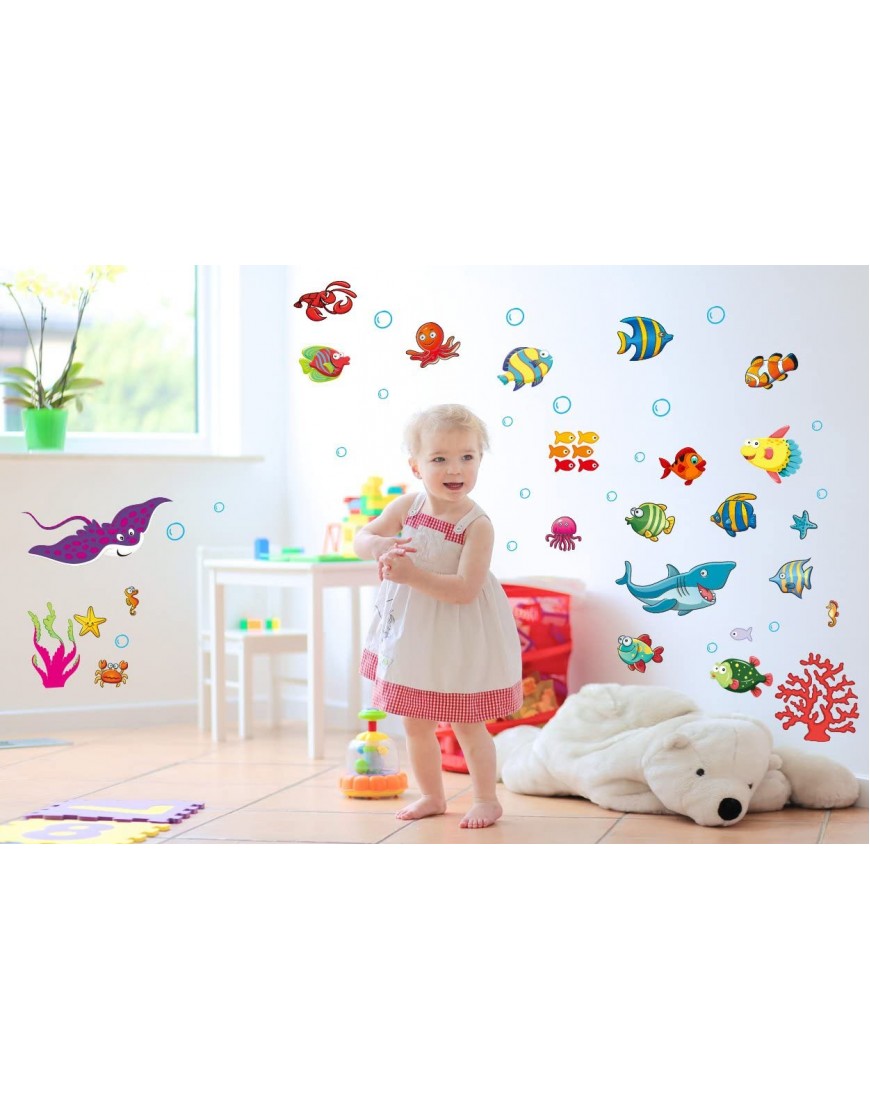 122 Pcs Under The Sea Fish Wall Decals for Kids and Toddlers' Bathroom and Nursery Easy Peel and Stick Stickers with Turtles Dophins Corals and More Removable Ocean Themed Decor - BJO5W8QC5