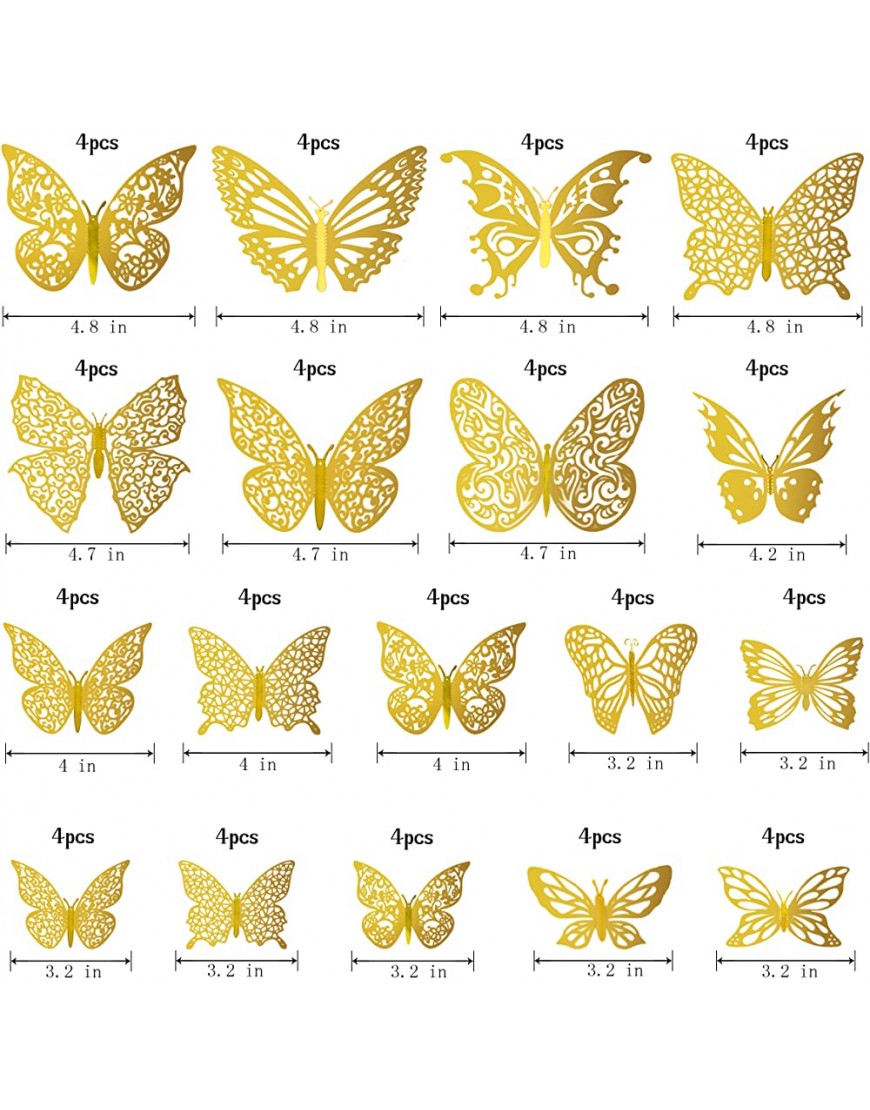 3D Butterfly Wall Decor 72 Pcs 12 Styles 3 Sizes Gold Butterfly Decorations for Bedroom Living Room Kids Room Nursery Classroom Removable Stickers Decals for Birthday Party Wedding - B6LRAIAB0