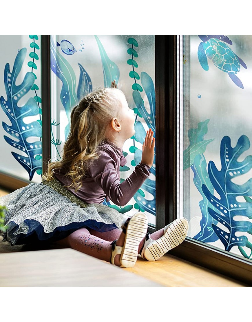 5 Sheets 3D Under The Sea Seaweed Wall Decals Sea Turtles Wall Stickers Ocean Grass Jellyfish Fish Removable Vinyl Wall Sticker for Kids Baby Bedroom Bathroom Living Room Wall Decoration - BL59PO9SB