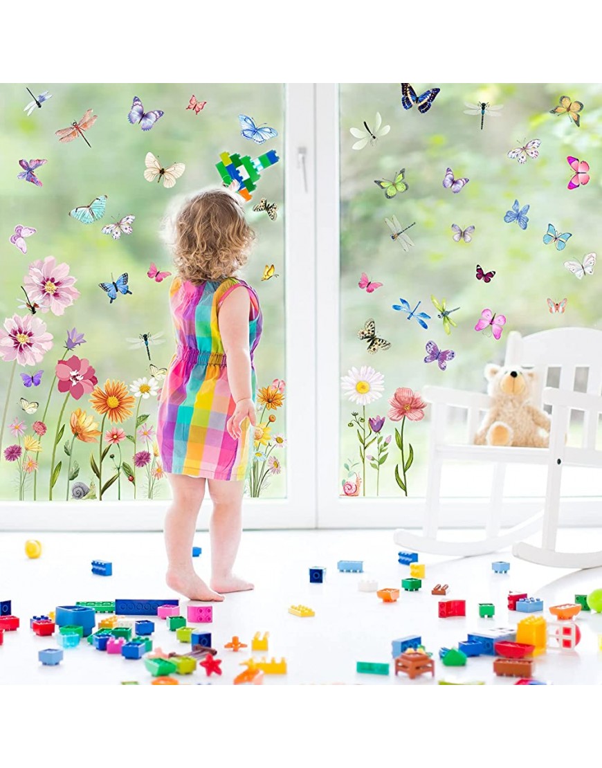 80 Pieces Flowers Butterflies Wall Decals Chrysanthemums Dragonflies Wall Sticker Flowers Peel and Stick Wall Art Removable PVC Garden Decal for Kids Room Nursery Classroom Bedroom Decor Colorful - BPN05AE7Z