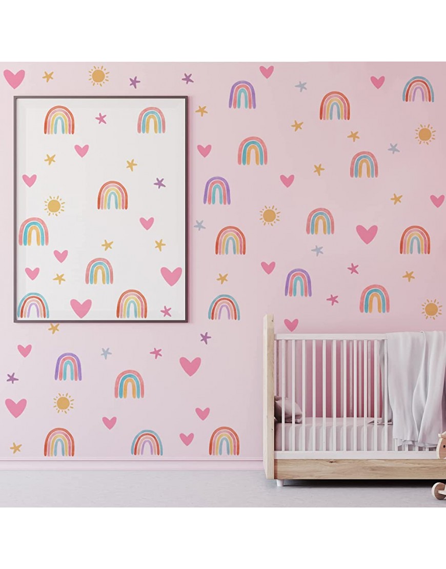 Boho Rainbow Wall Decor Stickers Small Rainbow Wall Decal Watercolor Rainbow Heart Sun Star Wall Stickers for Girls Boys Baby Bedroom Nursery Wall Decor Classic Style - BYADERGXN