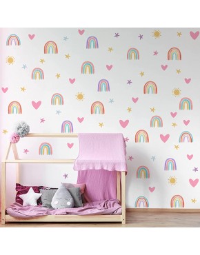 Boho Rainbow Wall Decor Stickers Small Rainbow Wall Decal Watercolor Rainbow Heart Sun Star Wall Stickers for Girls Boys Baby Bedroom Nursery Wall Decor Classic Style - BYADERGXN