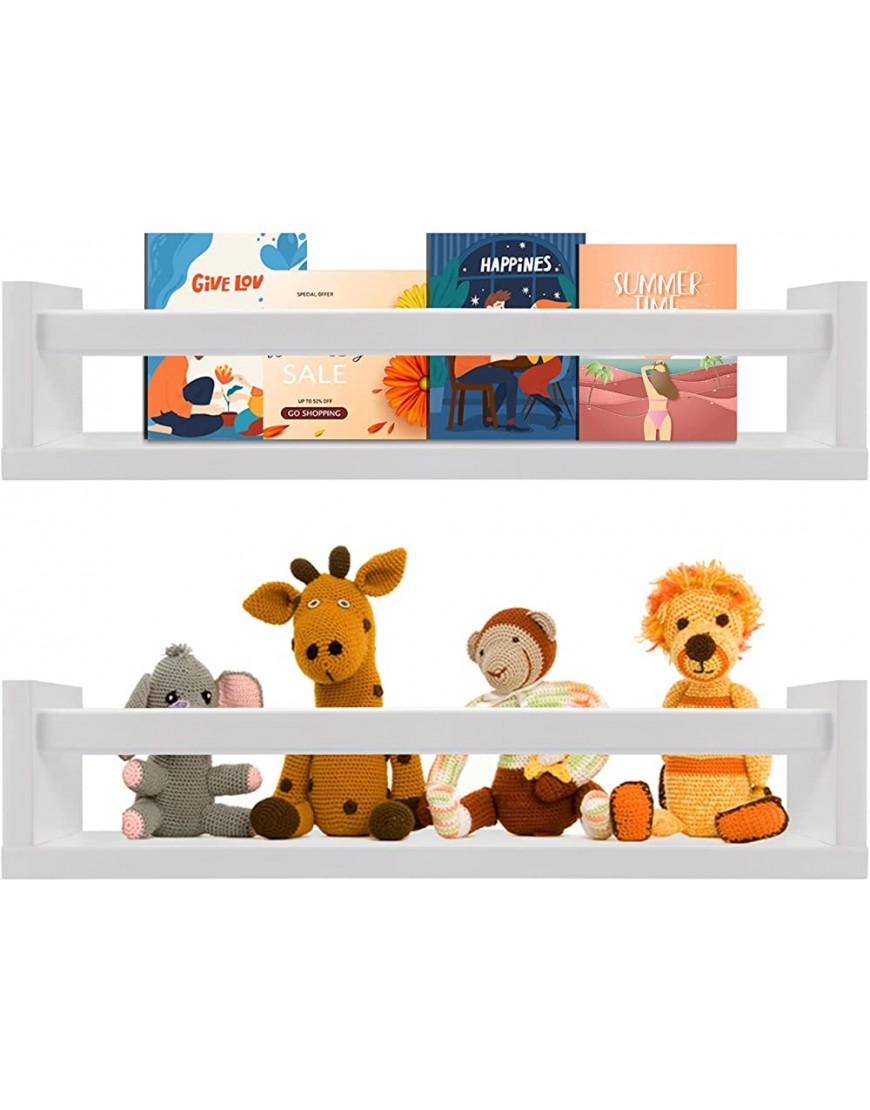 BOMID Nursery Shelves,Wall Bookshelves for Kids,Wood Floating Book Shelves Set of 2,Nursery Book Shelves for WallWhite - BX7D7MH14