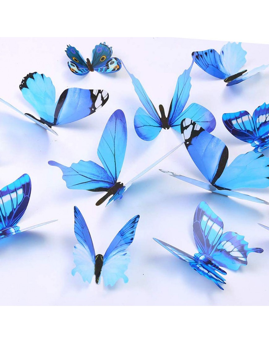 Butterfly Wall Decals 24 Pcs 3D Butterfly Removable Mural Stickers Wall Stickers Decal Wall Decor for Home and Room Decoration Blue - B6IBFI6B4