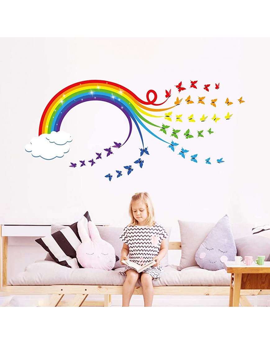decalmile Rainbow Wall Decals Colourful Butterflies Cloud Wall Stickers Baby Nursery Kids Bedroom Living Room Wall Decor - BNI9EQHKC